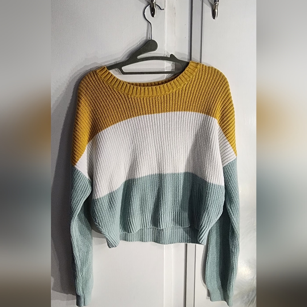 Hollister Women's Colorblock Sweater - Mustard, White, Teal